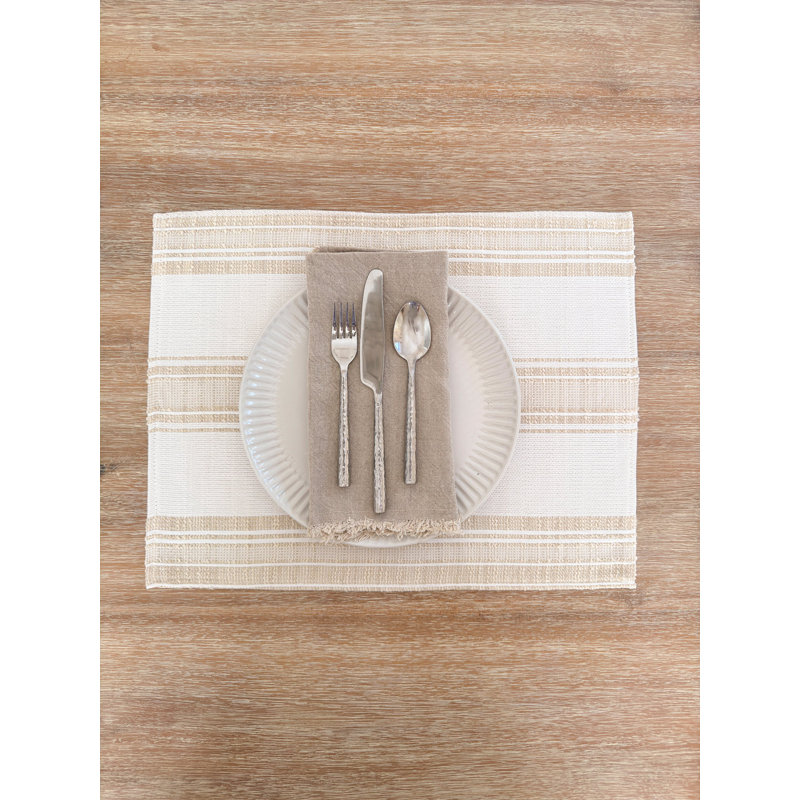 Acrylic Striped Rectangle Placemat, Light Beige/White