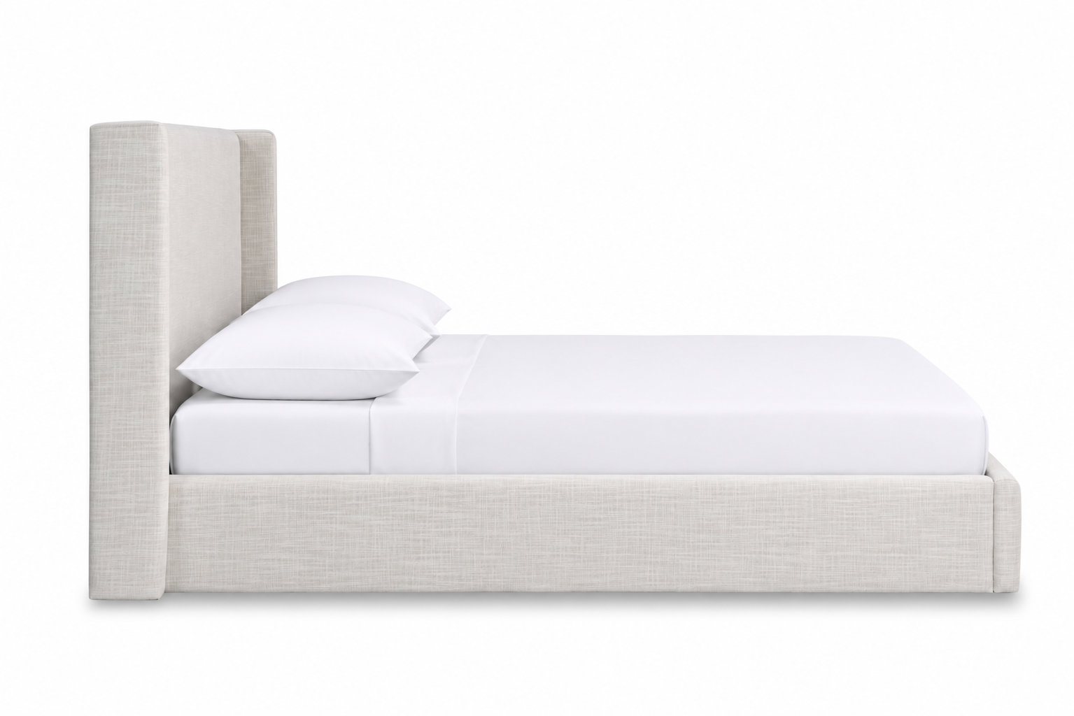 Nordic Upholstered Wingback Bed, White Linen, King