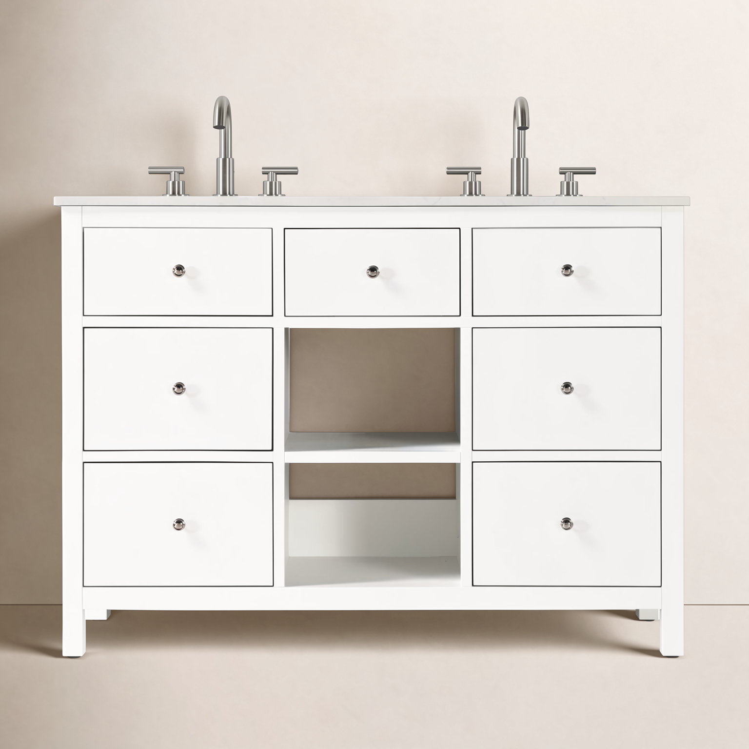 Double Bathroom Vanity, White/Chrome, 48"
