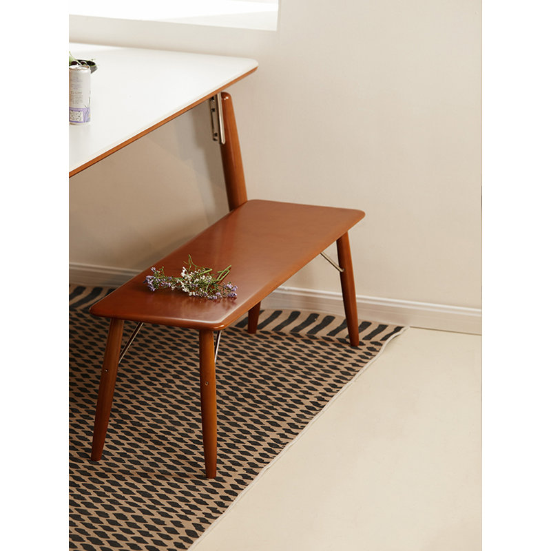 Banc long simple en bois massif de 55,12 pouces Mid-Century, H 15,75 po x l 55,12 po x P 14,17 po