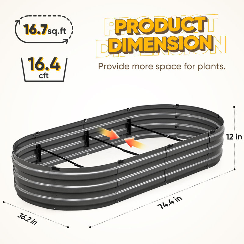  2PCS 6x3x1 ft Raised Garden Bed Screwless Galvanized Planter Box for Outdoor Gardening Dark Gray, 6x3x1ft 2Pcs Gray