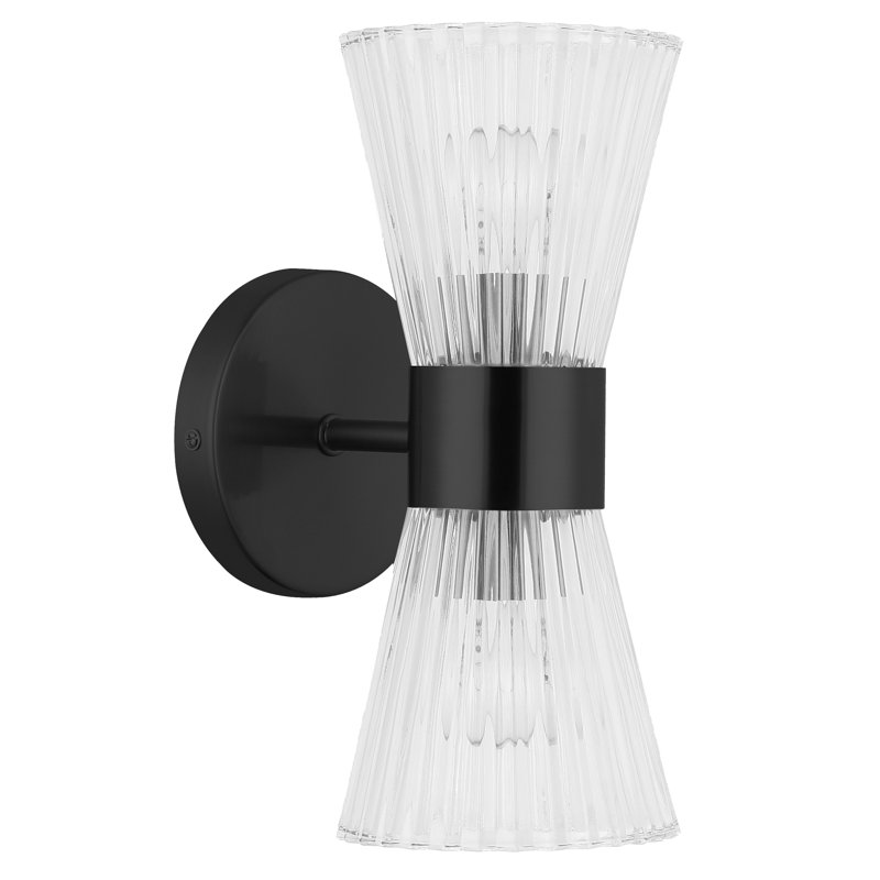 Merdi 2 Light Vanity - Clear Ribbed Glass, Matte Black