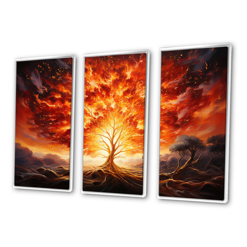 Ensemble de décorations murales «Moïse en feu», Cadre flottant blanc, H 32 po x l 48 po x P 1 po