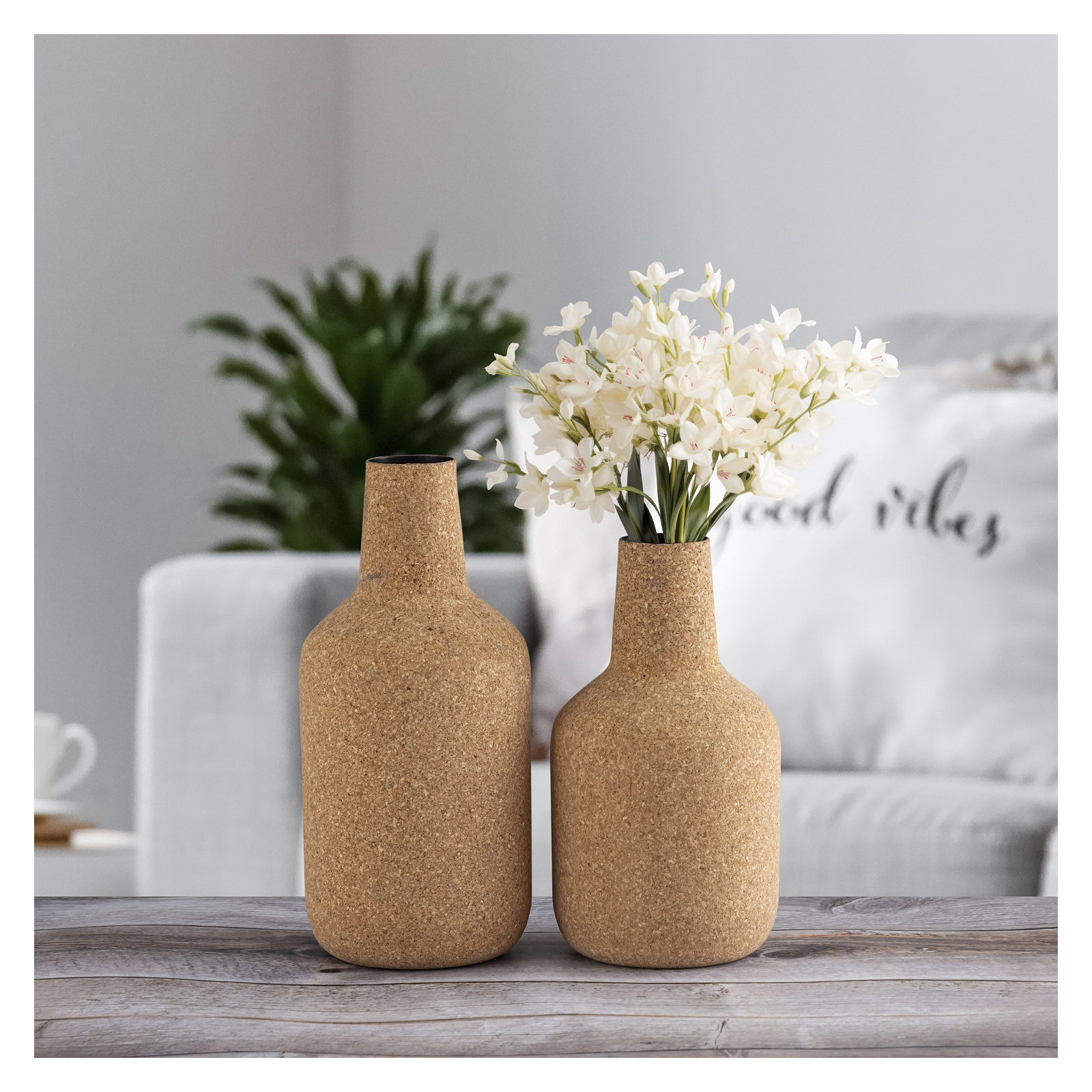 Cork Wrapped Iron Flower Vase Large, 13" H x 6" W x 6" D