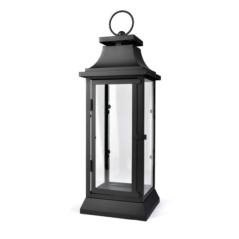 Lanterne de sol d'extérieur en métal et verre, H 15 po x l 5 po x P 5 po, Noir