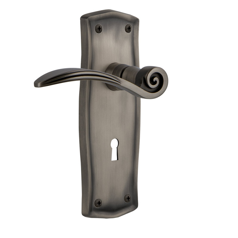 Prairie Plate Single Dummy with Decorative Keyhole and Swan Lever, Left Handed, Antique Pewter