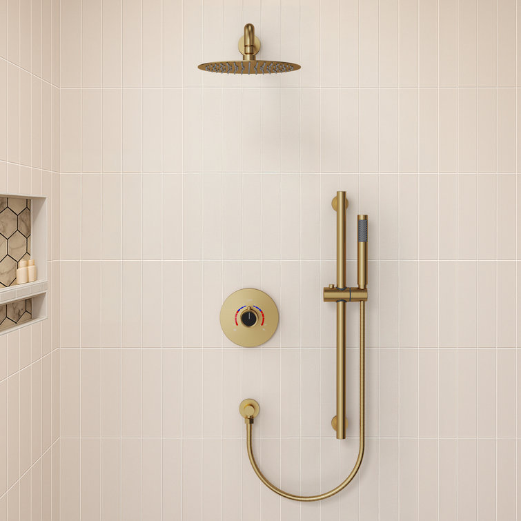 Wall Mount Pressure-Balanced Shower System,10" Rainfall Shower Head with Slider Bar Handheld Spray