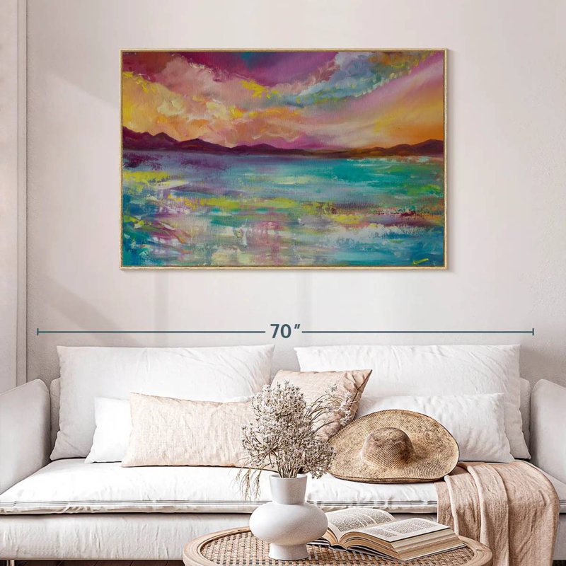 Ciel arc-en-ciel, Cadre flottant en bois naturel, 46 po x 31 po