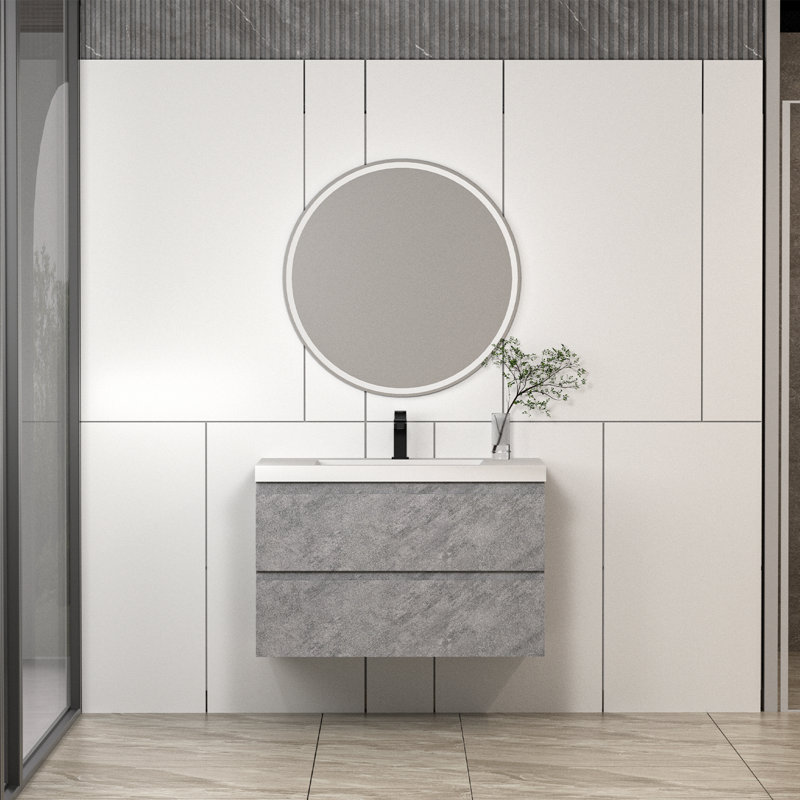 Meuble-lavabo mural 36 po avec lavabo, meuble-lavabo flottant avec lavabo intégré en résine blanche, pré-assemblé, 36"
