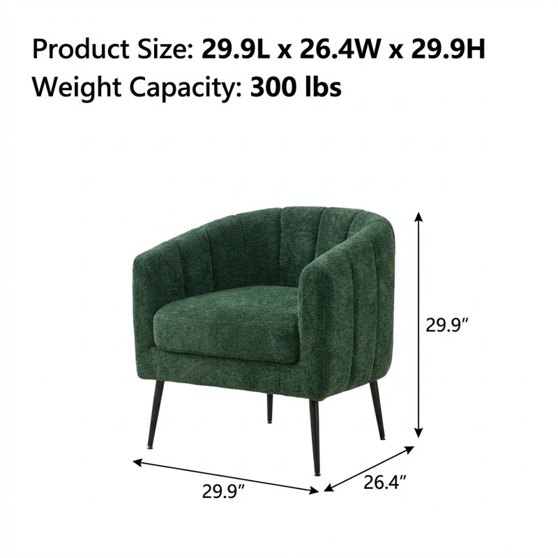 Fauteuil de meuble-lavabo moderne rembourré en tonneau avec pattes en métal, fauteuil de salon simple capitonné Channel