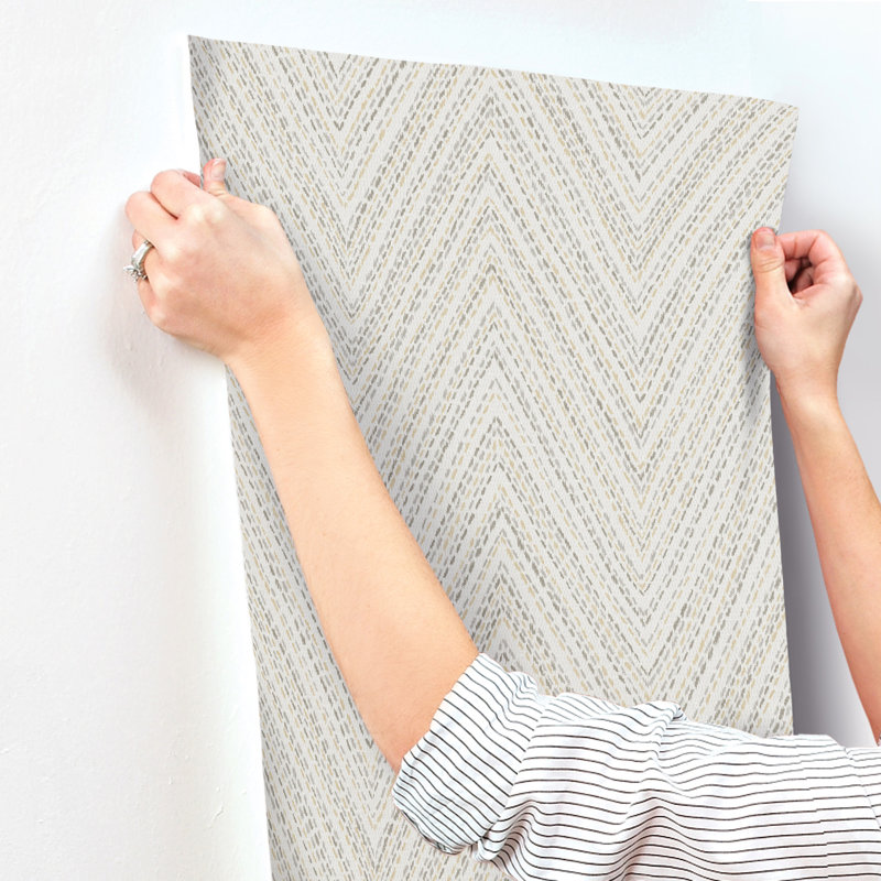 Lainey Green Stitched Chevron Wallpaper, Gray