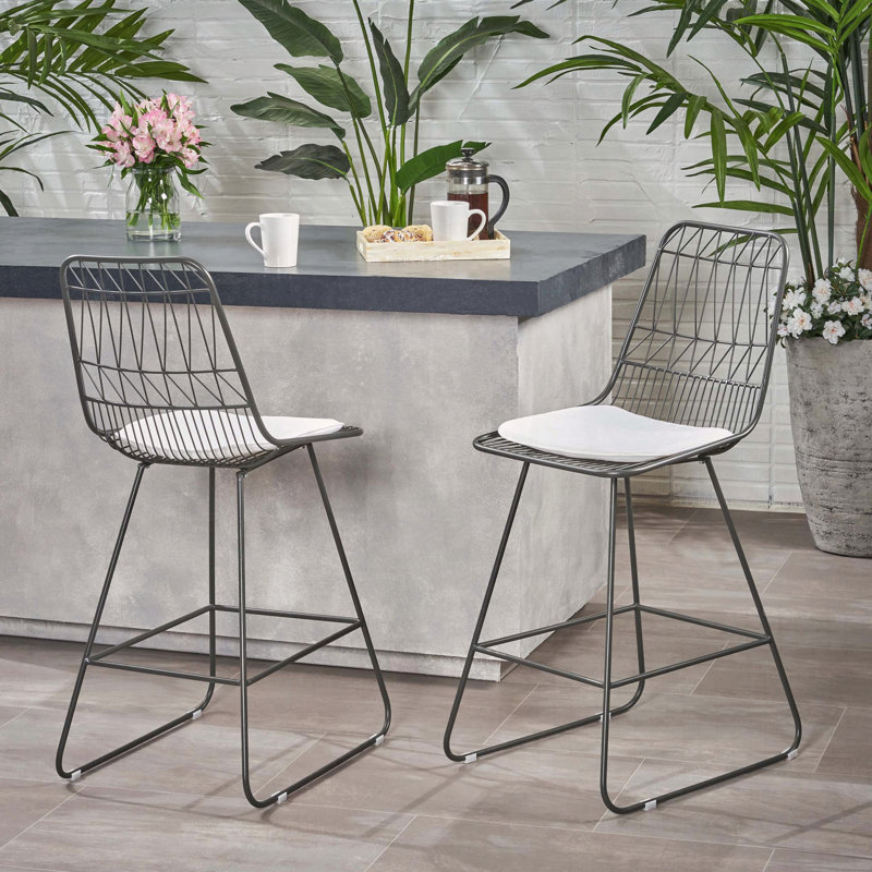 Tabouret de comptoir moderne avec coussin en fil de fer (ensemble de 2), Gris