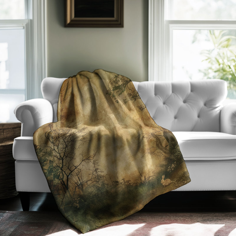 «Ephemeral Forest Whispers» - couverture en sherpa de qualité supérieure - reproduction d'art luxueuse, Lit simple