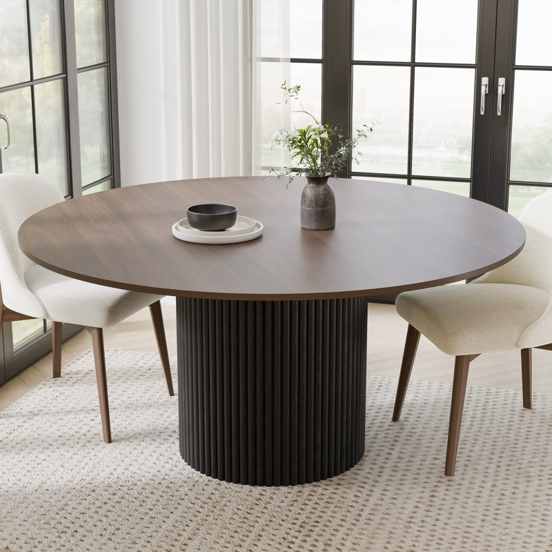 Soild Dining Table Round Kitchen Table, Brown Wood, 30"H x 60"L x 60"W