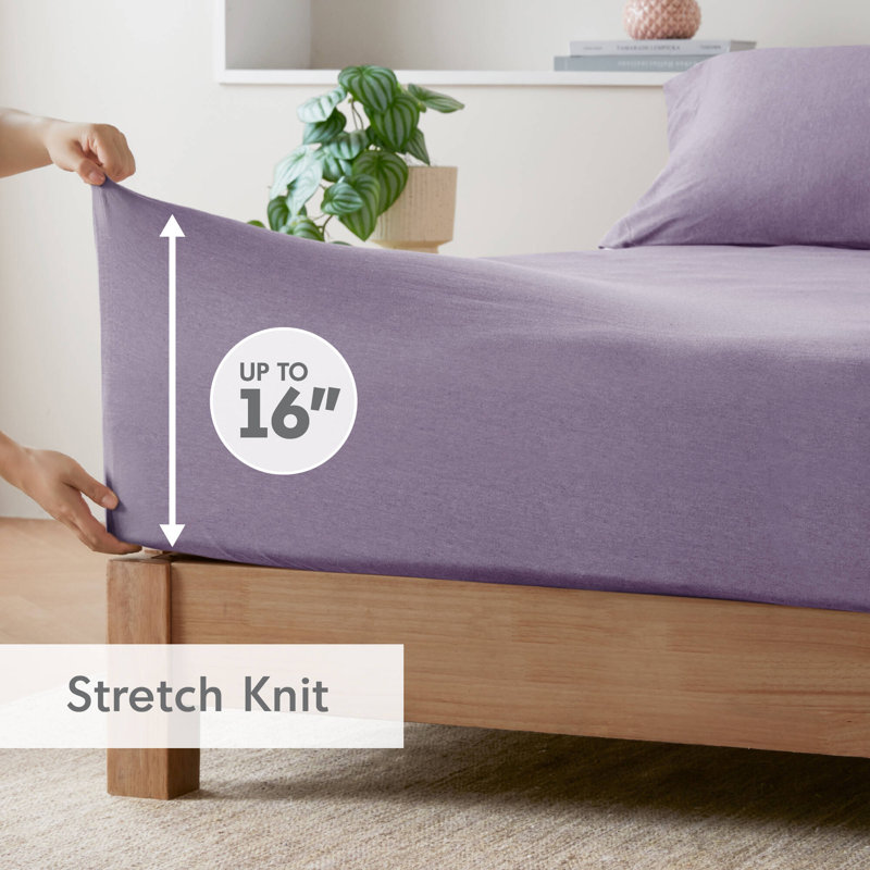 Cotton Blend Jersey Knit Purple All Season 3-Piece Twin Sheet Set, Twin Sheet Set with 1 Pillowcase, Purple
