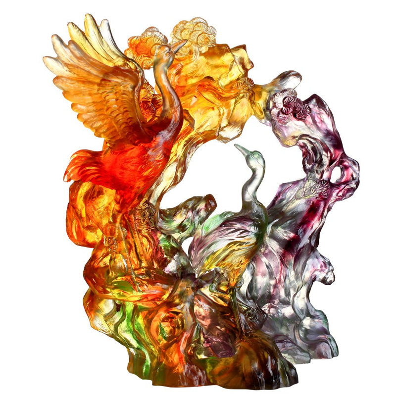 LIULI Crystal Bird, Cranes Sculpture | Infinite Eternity (Amber / Purple)