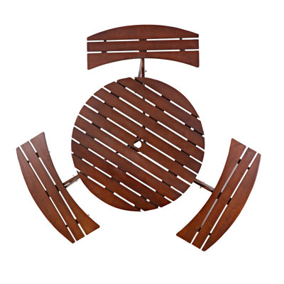 Table de pique-nique d'extérieur pour 6 personnes, table de pique-nique ronde pour 6 personnes avec 3 bancs intégrés, trou pour parasol, ensemble de table et banc d'extérieur pour jardin, cour, porche, patio, naturel