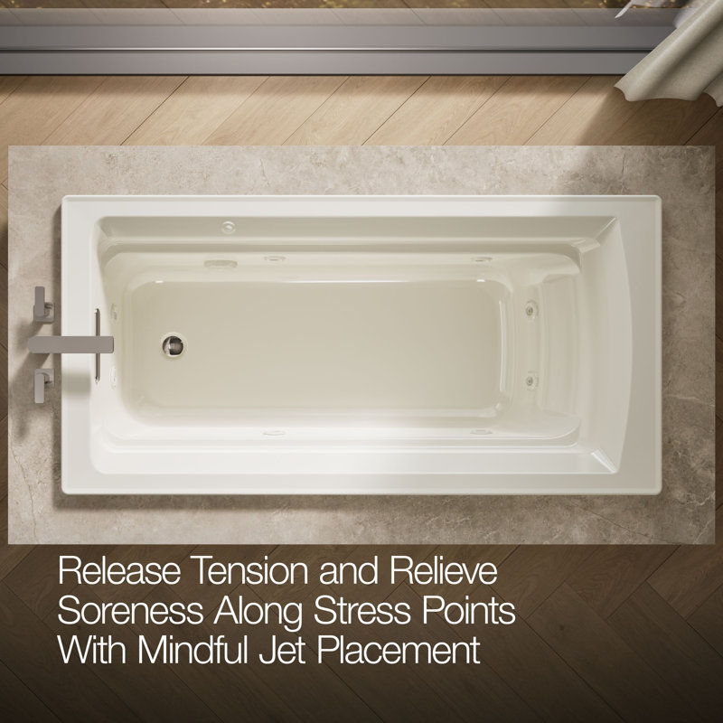 Archer® 72" x 36" Drop in Whirpool Acrylic Bathtub, Biscuit