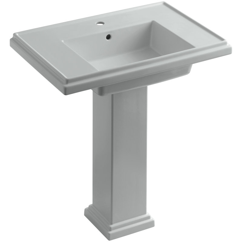 Tresham Fireclay Pedestal Bathroom Sink, Ice Gray, 8" Centers, 34.625" H x 19.5" W x 30" L