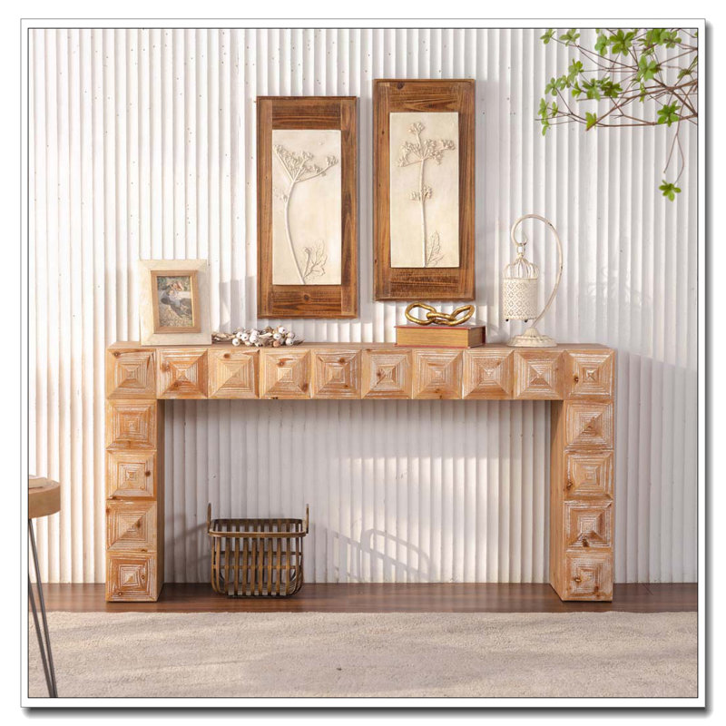 59.06" Rustic Geometric Relief Console Table