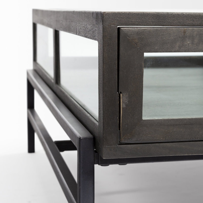 Warner Coffee Table with Storage, 15" x 43.5" x 42", Dark Brown, Black
