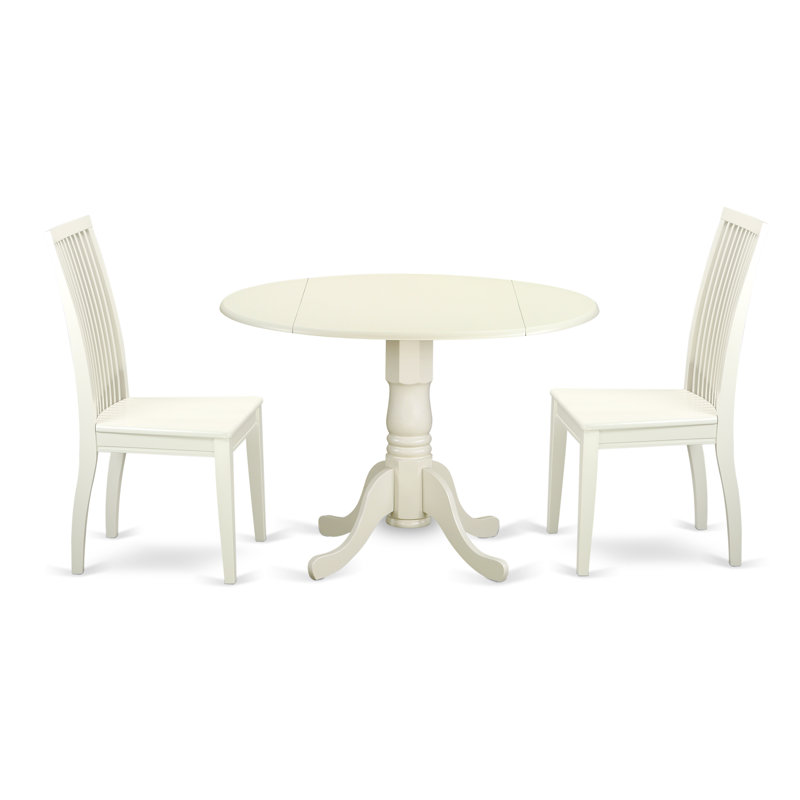 Ensemble de table de cuisine 3 pièces pour petits espaces comprenant une table ronde Dropleaf et 2 chaises de salle à manger, 42 po x 42 po, lin blanc
