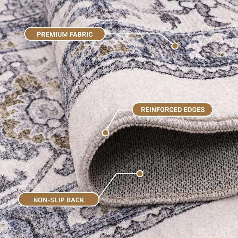 Aspire Homeware Grey Floral Vintage Area Rug, Rectangle 200 x 290 cm