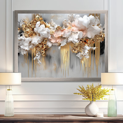 Murmure cascade d'or et de fractale blanche I - fractales, art mural