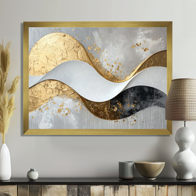 Toile abstraite abstraite «Introspection» en or et blanc I
