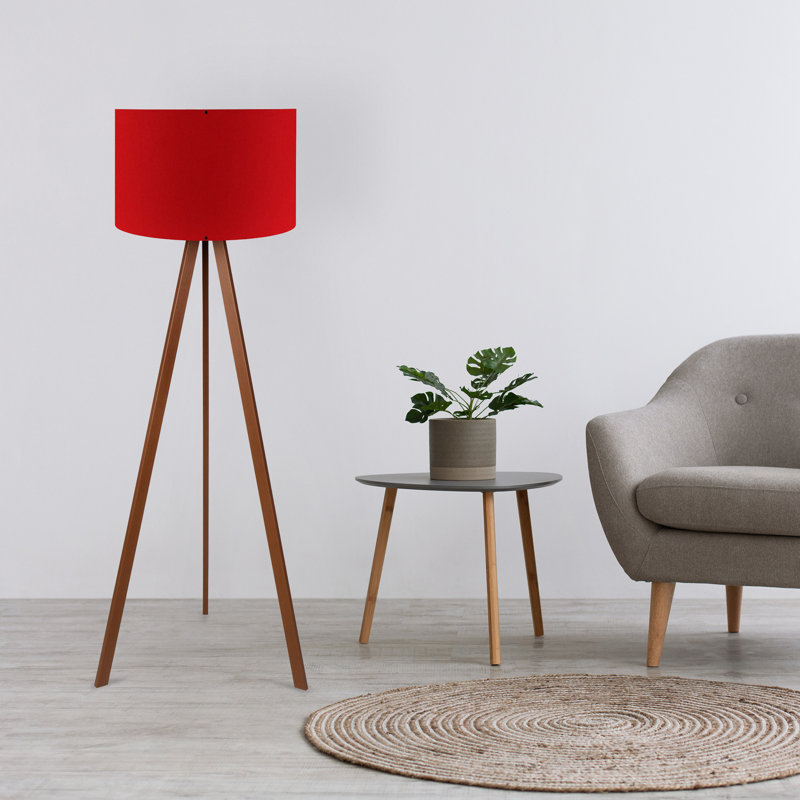 Lampe sur pied moderne avec interrupteur marche / arrêt, rouge et brun | 70% panneau de fibres à densité moyenne / 30% tissu de PVC, 15,0 x 55,1 pouces | Diamètre du capuchon: 15,0 pouces, hauteur: 7,9 pouces, hauteur du corps: 45,3 pouces | Douille E27, 40 W maximum, parfaite pour le décor du salon et de la chambre à coucher