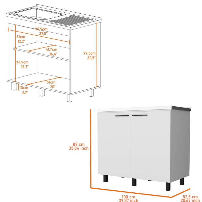2 Utility Sink And Cabinet In Stylish White With Materials Handy Kitchen Setup Structure Practical Function, Silver