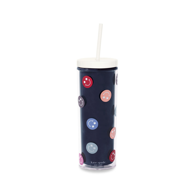 Acrylic Tumbler With Straw, Spade Smiley