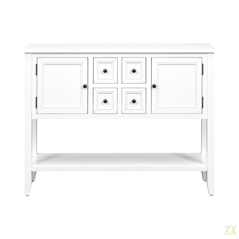 Ample console de rangement rétro avec quatre petits tiroirs et une tablette inférieure pour les salons, les entrées et les cuisines