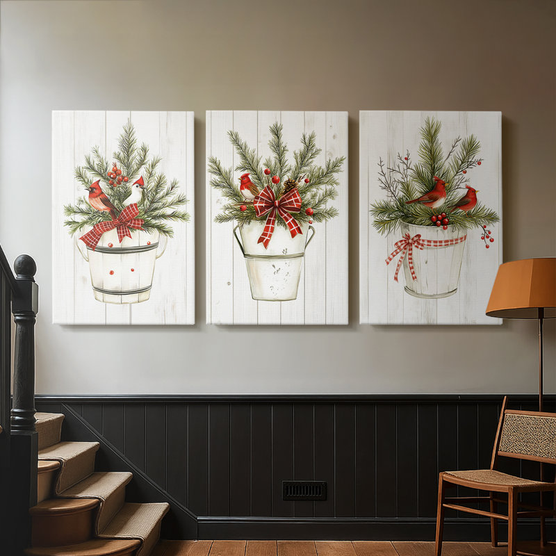 Fêtes de Noël Cxxix - Toile tendue avec châssis - 3 pièces, H 12 po x l 24 po