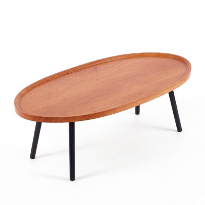 Table basse ovale de 47 pouces, centre de table moderne en bois de style Mid-Century avec pieds inclinés robustes pour le salon et le bureau personnel