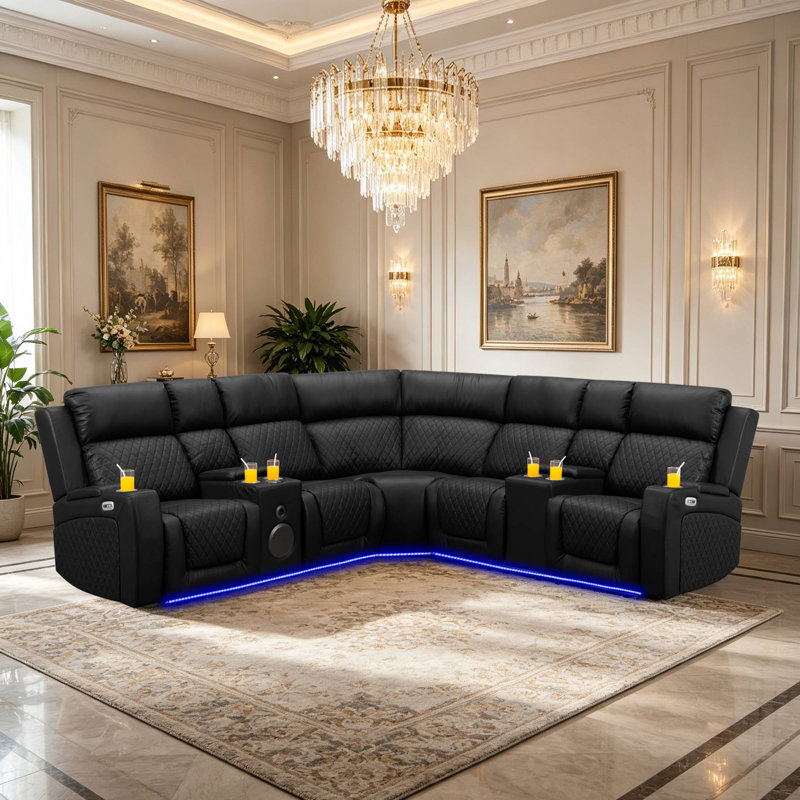 Canapé modulaire inclinable électrique avec haut-parleurs Bluetooth, noir clair, Noir