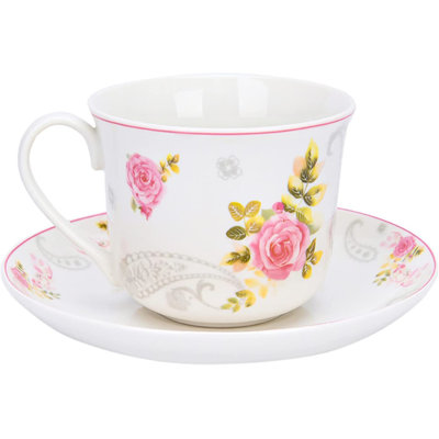 Tasse à thé et soucoupe en porcelaine porcelaine porcelaine rose Victoria