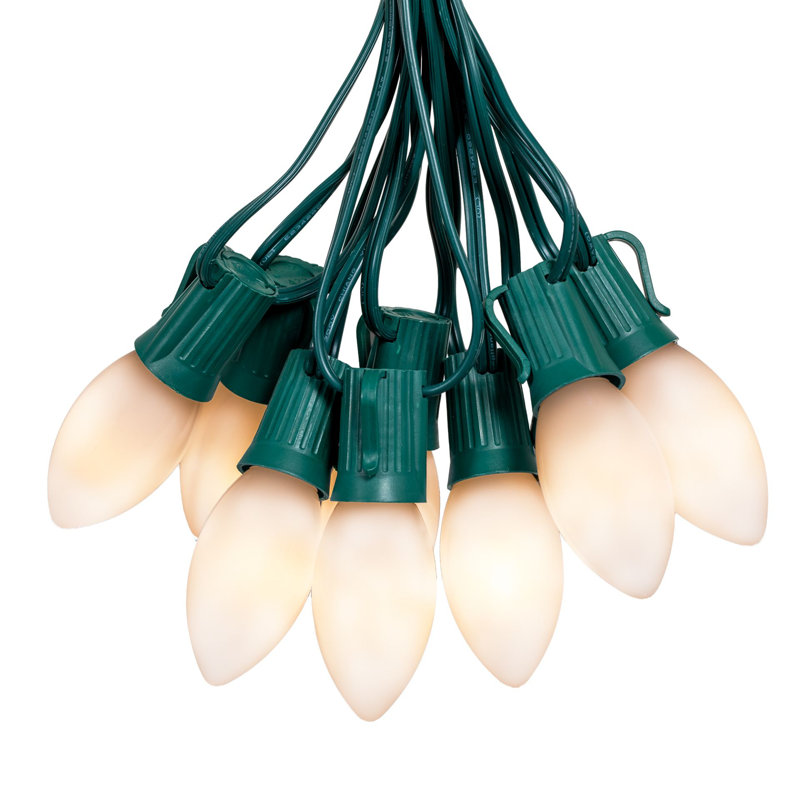 Guirlande de 25 lumières DEL C9 de 25 pieds, 25 ampoules avec un espacement de 12 pouces sur le fil vert, connectez jusqu'à 43 cordes ensemble, ampoules incassables et résistantes aux intempéries