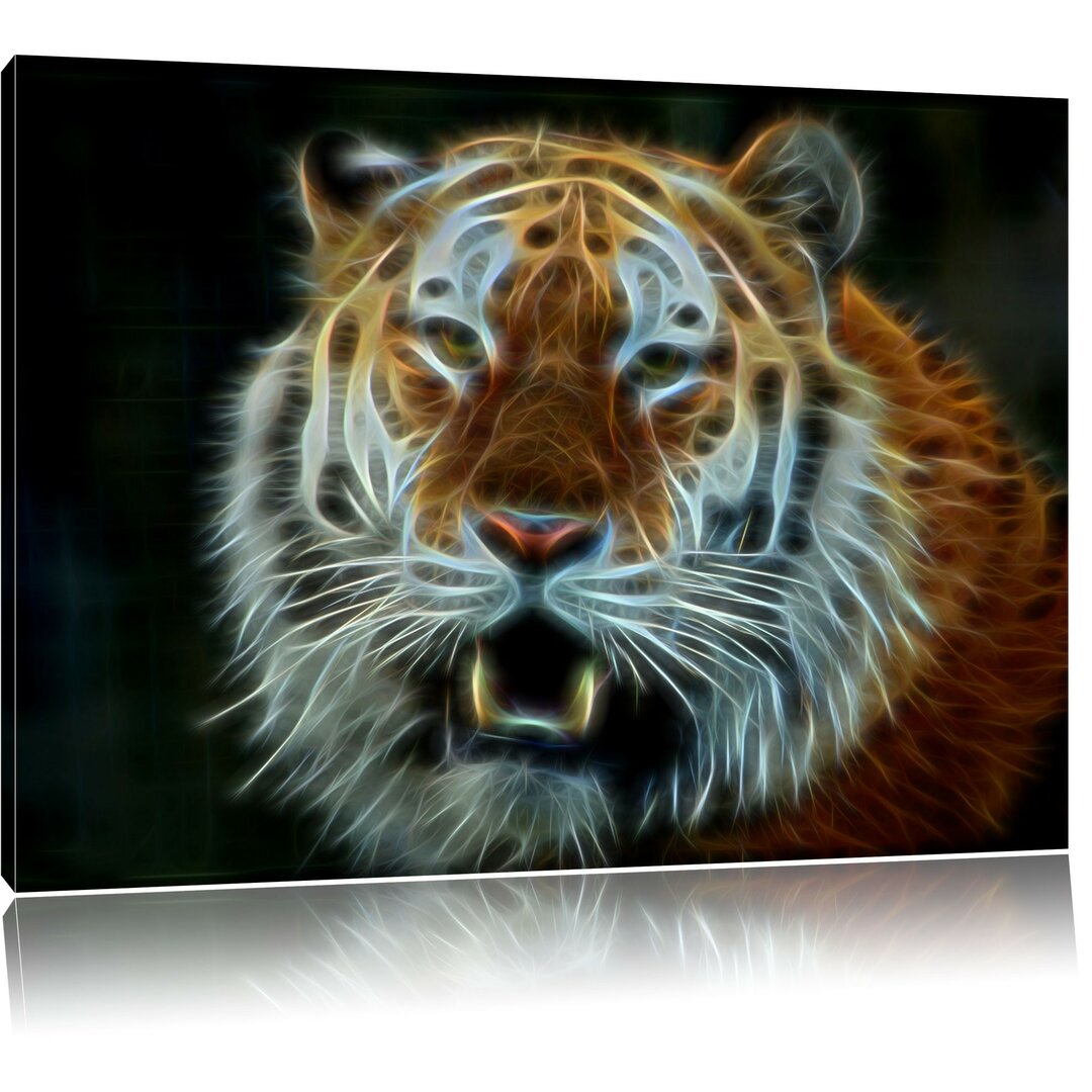 Leinwandbild Tiger with its Open Mouth in Braun/Schwarz