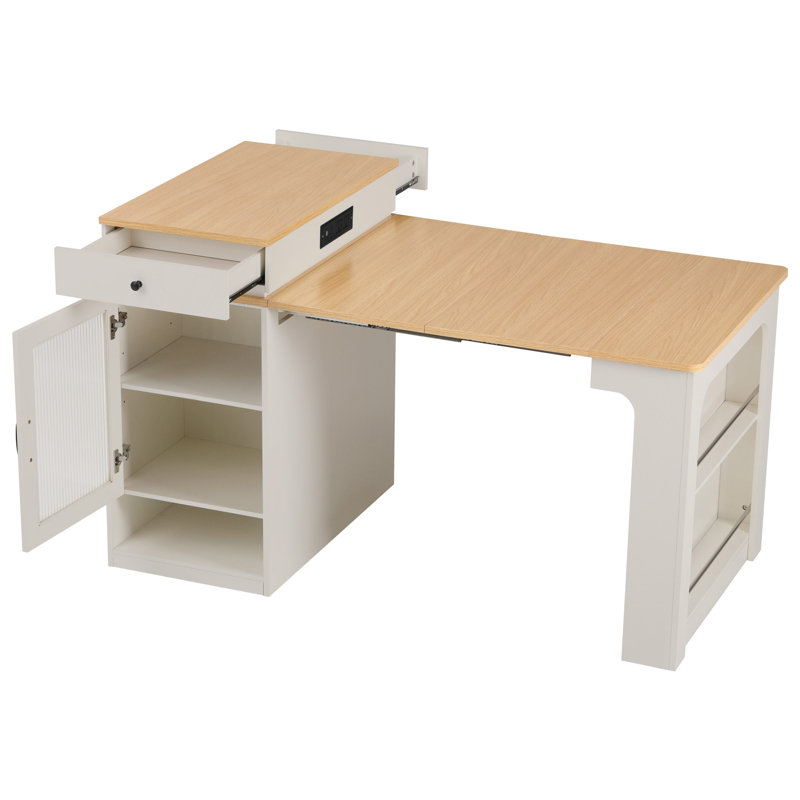 59.5" Kitchen Island With Extendable Dining Table