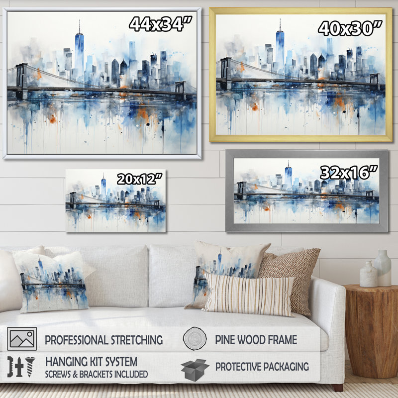 Gris, bleu, minimalisme, euphorie urbaine II, art encadré, H 34 po x l 44 po x P 1,5 po, Cadre doré à une seule photo