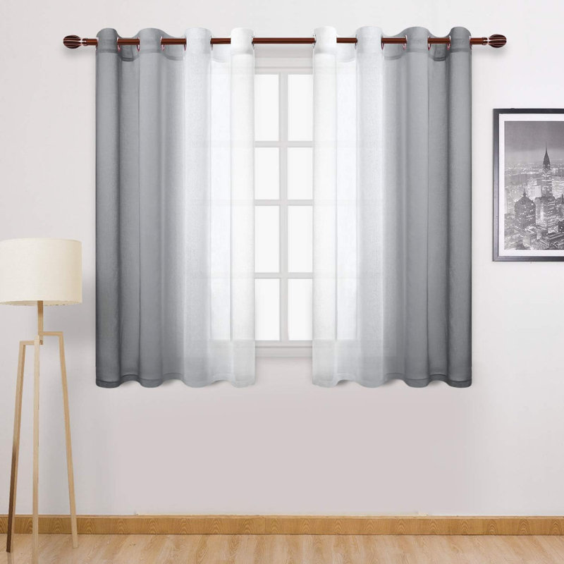 2 panneaux de rideaux transparents ombrés - rideaux en faux voile de chambre et de salon