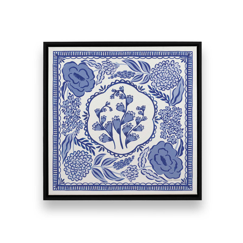 Impression sur toile «Bleu Reverie» par Laura Marshall, H 12 po x l 12 po, Cadre flottant, Noir