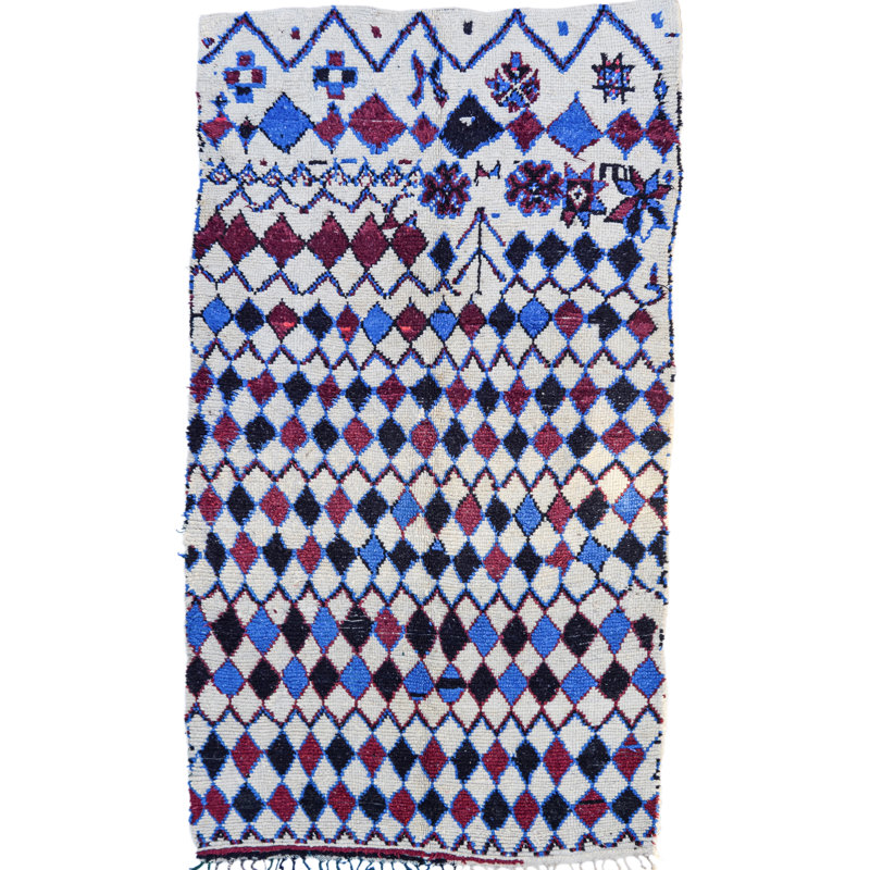 Tapis blanc cassé / marron / bleu One-of-a-Kind 4 pi 8 po x 8 pi 4 po années 1980