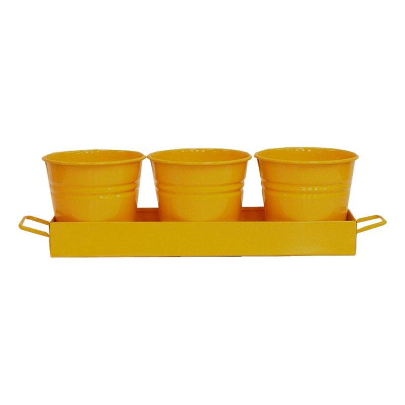 Pot à fleurs en acier galvanisé 4 pièces Verdugo, Jaune