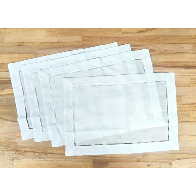 Classic White Hemstitch Cloth Placemats 13"X19", Set Of 4