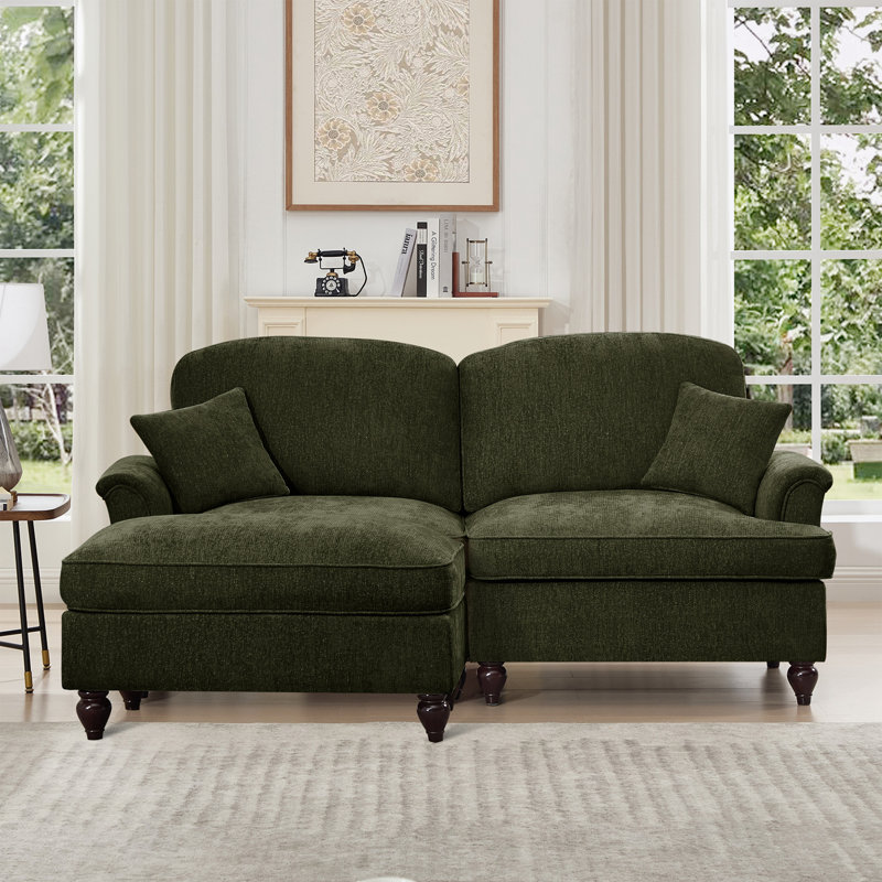 Causeuse en chenille avec accoudoirs évasés et repose-pieds, Vert