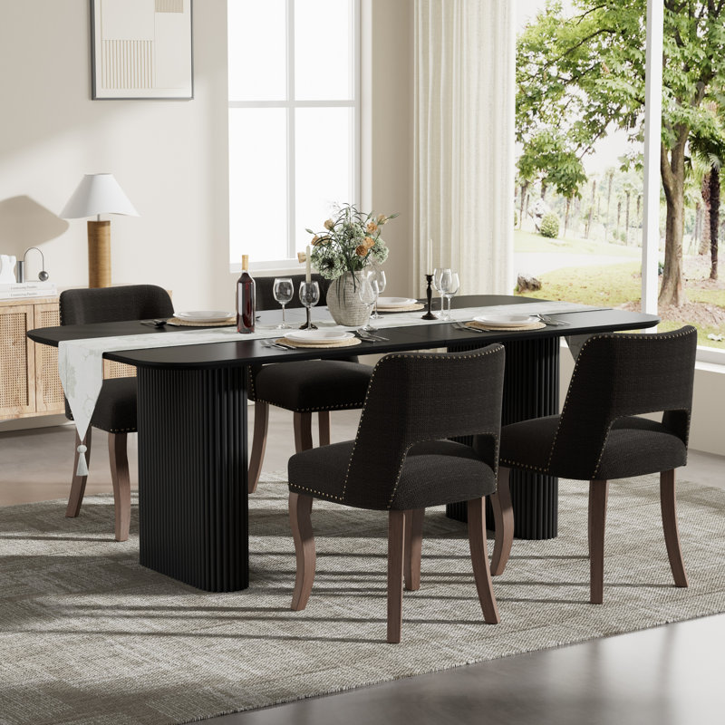 Ensemble de salle à manger rectangulaire moderne à double caisson avec chaise en bois Modern Farmhouse, Noir, Noir