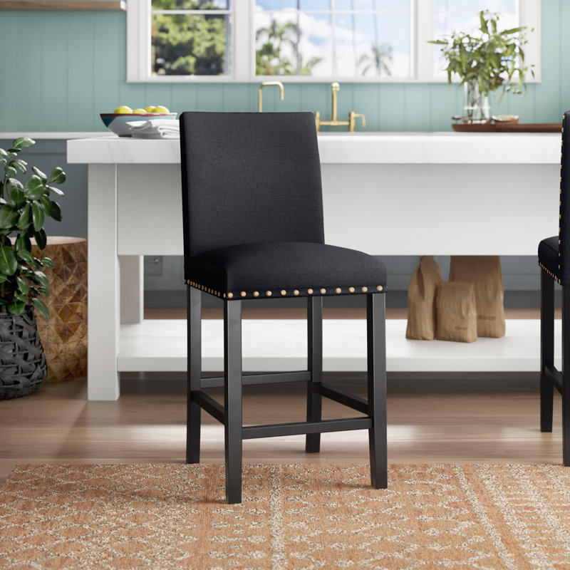 Hort Upholstered Counter Stool with Solid Wood Frame, Charcoal Linen