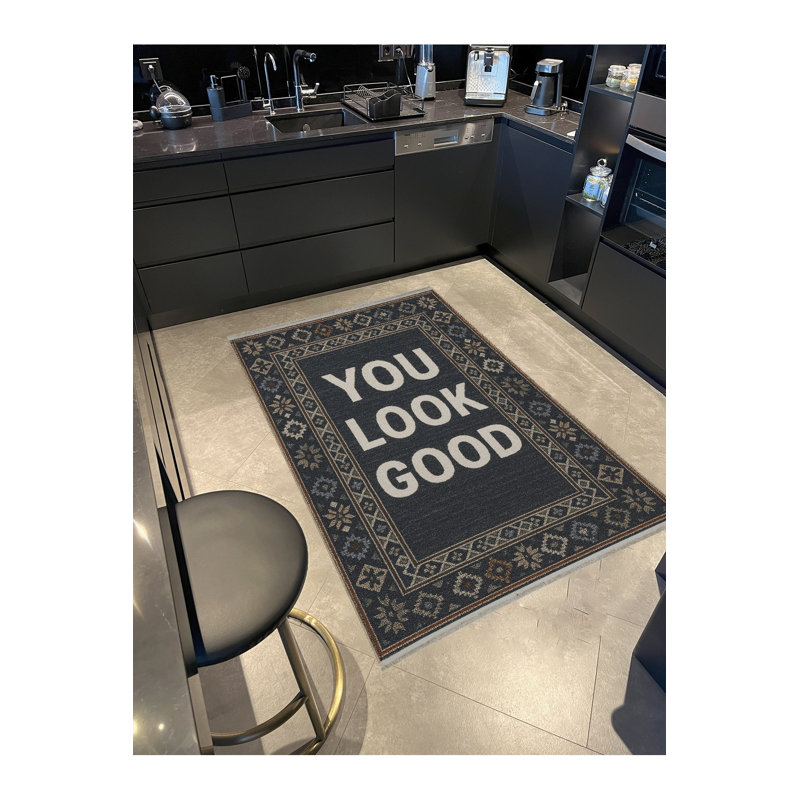 Tapis tissé traditionnel bleu marine Mosso, 2' x 2'11"